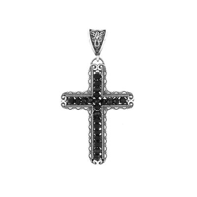 PENDENTE CROCE BIG LAVORATA RODIO IN ARGENTO 925°/°° ZIRCONI