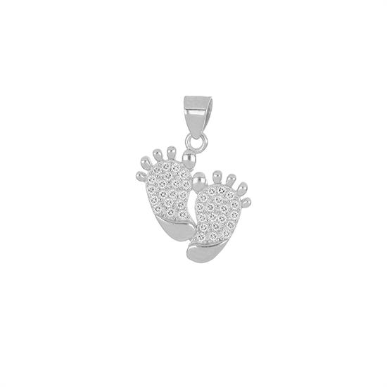 PENDENTE PIEDINI RODIO IN ARGENTO 925°/°° ZIRCONI