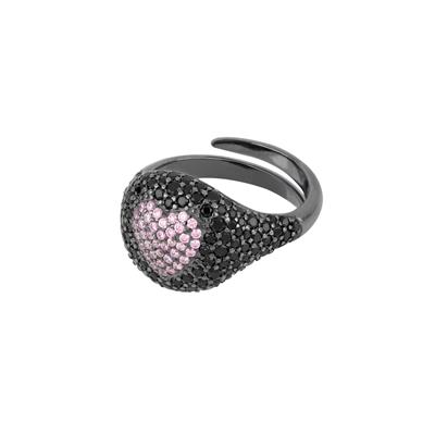 ANELLO BOTTONE CUORE BRUNITO ZIRCONI E ARGENTO 925°/°°