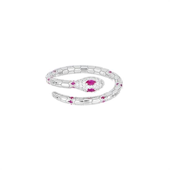ANELLO SERPENTE RODIO ZIRCONATI ROSSI IN ARGENTO 925°/°°