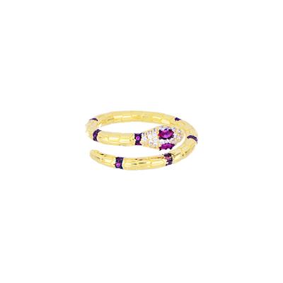 ANELLO SERPENTE DORATO ZIRCONI ROSSI IN ARGENTO 925°/°°