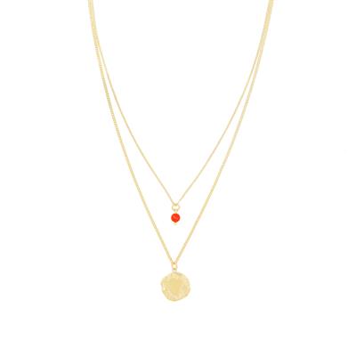 COLLANA DOPPIO FILO CUORE SACRO E CORALLO IN ARGENTO 925°/°°
