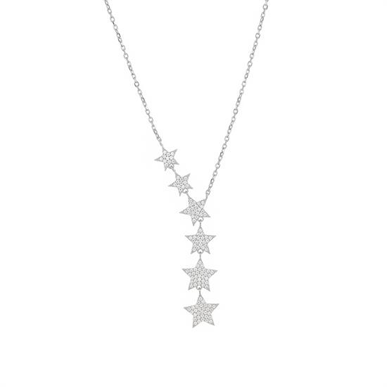 COLLANA STELLE SCALARI RODIO IN ARGENTO 925°/°° E ZIRCONI
