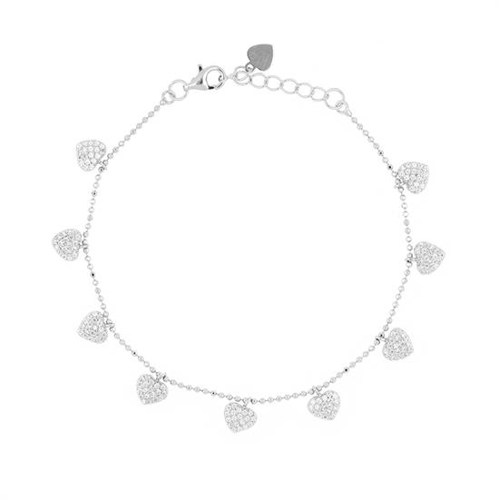 BRACCIALE PALLINO DIAM. RODIO CUORI PENDENTI ARGENTO 925°/°° ZK
