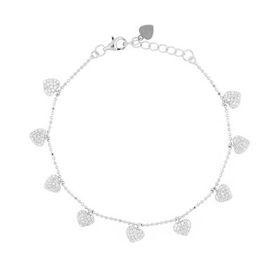 BRACCIALE PALLINO DIAM. RODIO CUORI PENDENTI ARGENTO 925°/°° ZK