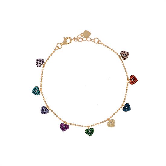 BRACCIALE PALLINO DIAM. ROSE' CUORI PENDENTI ARGENTO 925°/°° ZK