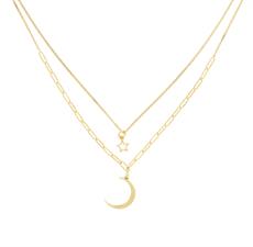 COLLANA DOPPIO MAGLIA OVALE E FILO CON STELLA E LUNA ARGENTO 925°/°°