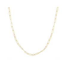 COLLANA OVALI SATINATI CON PERLE IN ARGENTO 925°/°°