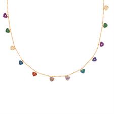 COLLANA PALLINO DIAMANTATO ROSE' CUORI PENDENTI ARGENTO 925°/°°ZK