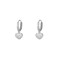 ORECCHINO CERCHIETTO CUORE PENDENTE ARGENTO 925°/°° RODIO ZIRCONI