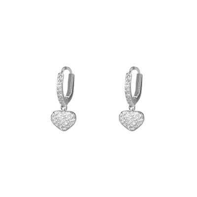 ORECCHINO CERCHIETTO CUORE PENDENTE ARGENTO 925°/°° RODIO ZIRCONI