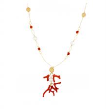 COLLANA RAMI DI CORALLO PERLE BAROCCHE IN ARGENTO 925°/°°