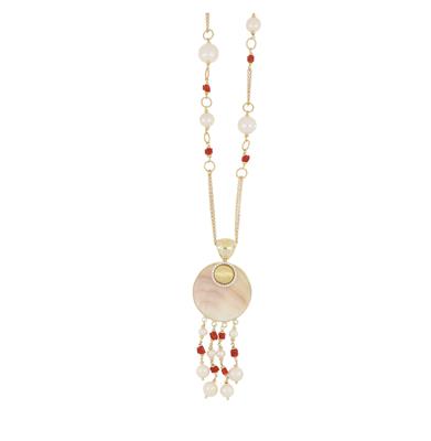 COLLANA MADREPERLA, CORALLO E PERLE BAROCCHE IN ARGENTO 925°/°°
