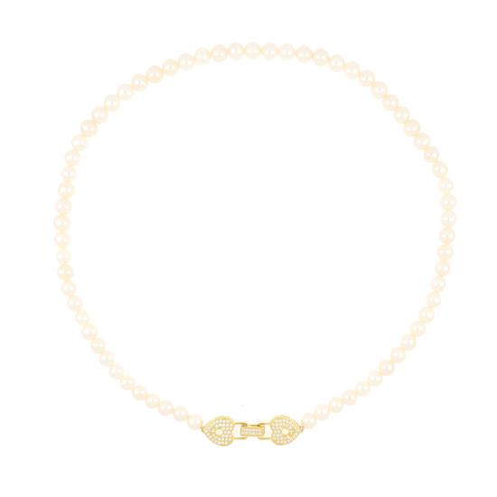 COLLANA PERLE DI FIUME CON CHIUSURA LUCCHETTO PAVE' ARGENTO 925°/°°