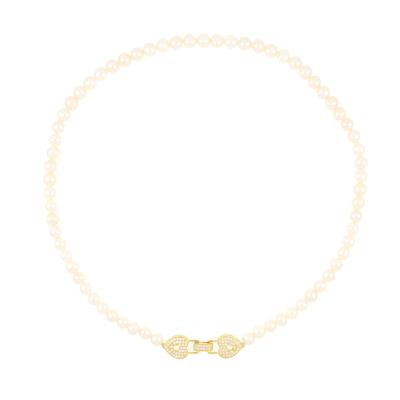 COLLANA PERLE DI FIUME CON CHIUSURA LUCCHETTO PAVE' ARGENTO 925°/°°
