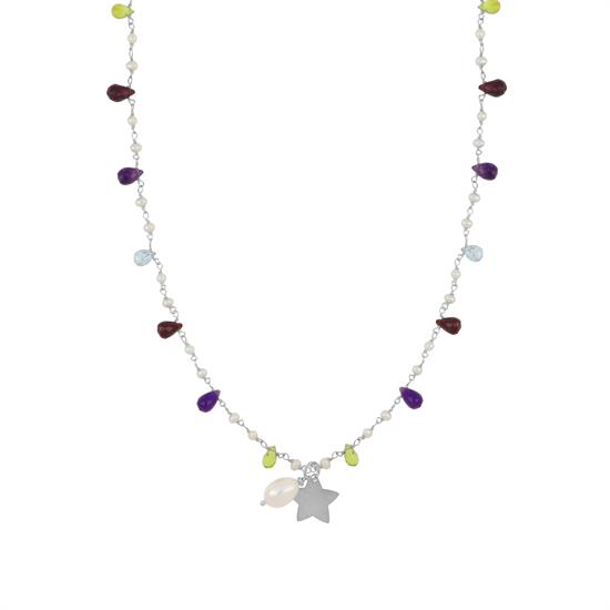 COLLANA PIETRE DURE PERLA PENDENTE E STELLINA IN ARGENTO 925°/°°