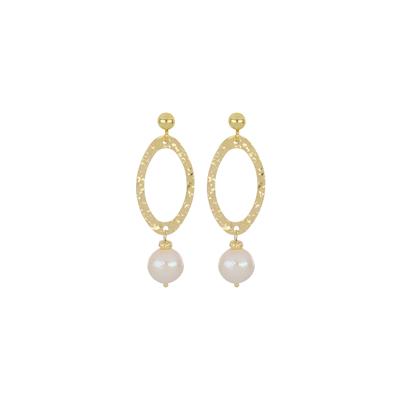 ORECCHINO OVALE MARTELLATO P. PERLE BAROCCHE ARGENTO 925°/°°
