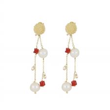 ORECCHINO SPINELLO PENDENTE PERLE COLTIVATE CORALLO ARGENTO 925°/°°