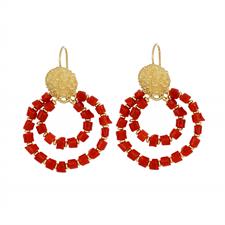 ORECCHINO DOPPIO CERCHIO CORALLO IN ARGENTO 925°/°°