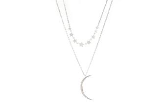 COLLANA MEZZA LUNA E STELLE IN AREGNTO 925°/°° E ZIRCONI