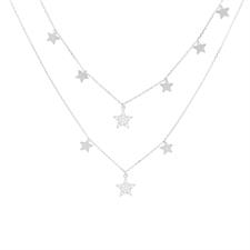 COLLANA DOPPIO FILO STELLE ZIRCONI WHITE IN ARGENTO 925°/°°
