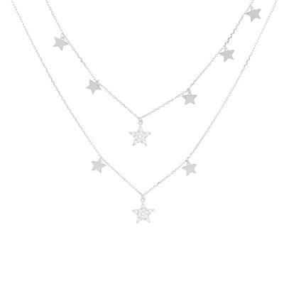 COLLANA DOPPIO FILO STELLE ZIRCONI WHITE IN ARGENTO 925°/°°