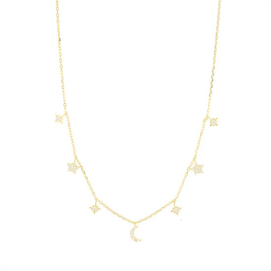 COLLANA MINI STELLE E LUNA ZIRCONATI PENDENTI IN ARGENTO 925°/°°