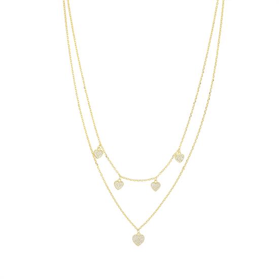 COLLANA DOPPIO FILO CUORI PENDENTI IN ARGENTO 925°/°°