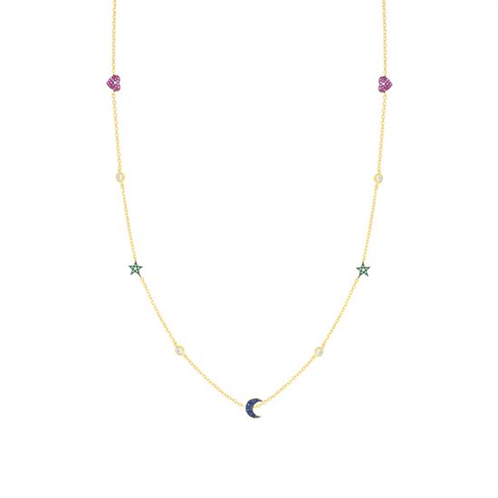 COLLANA STELLE CUORI E LUNE PASSANTI IN ARGENTO 925°/°°