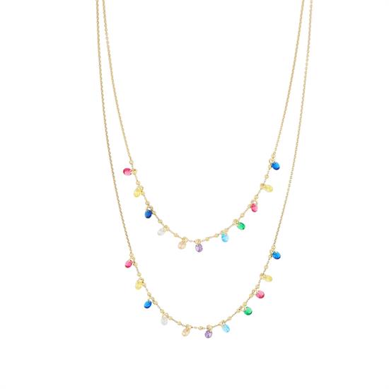 COLLANA DOPPIO FILO ZIRCONI PENDENTI IN ARGENTO 925°/°°