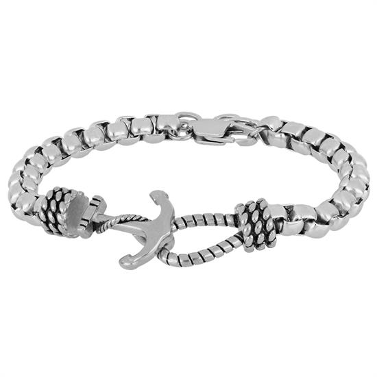 BRACCIALE ANCORA CON CORDA E CATENA VENEZIANA IN ACCIAIO