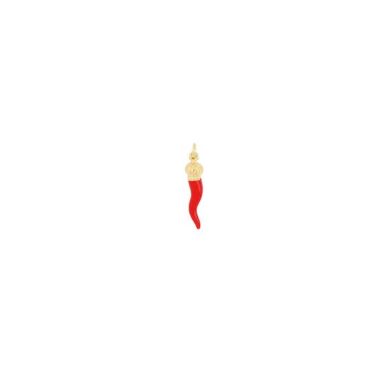 PENDENTE GRANDE CORNO SMALTO ROSSO CORONA REGINA ARGENTO 925°/°°