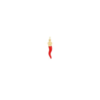 PENDENTE GRANDE CORNO SMALTO ROSSO CORONA REGINA ARGENTO 925°/°°
