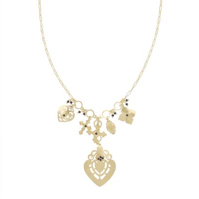 COLLANA CUORE BIG CON CROCI PIETRE DURE IN ARGENTO 925°/°°