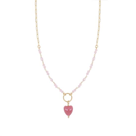 COLLANA OVALINA SPINELLO E CUORE PENDENTE SMALTATO ARGENTO 925°/°°