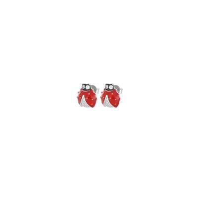 ORECCHINO COCCINELLA SMALTATA ZIRCONI IN ARGENTO 925°/°°