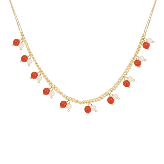 COLLANA GROUMETTA CORALLO E PERLE DI FIUME IN ARGENTO 925°/°°