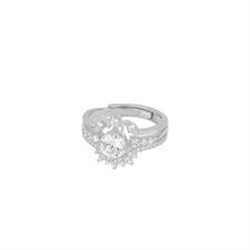 ANELLO RODIO SOLITARIO BIANCO ZK TRE FILI BIANCHI ARGENTO 925°/°°