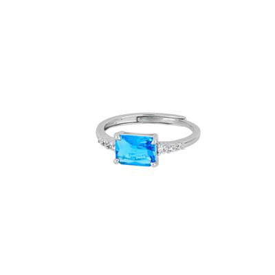 ANELLO RODIO CON ZIRCONE ACQUAMARINA RETTANGOLO IN ARGENTO 925°/°°