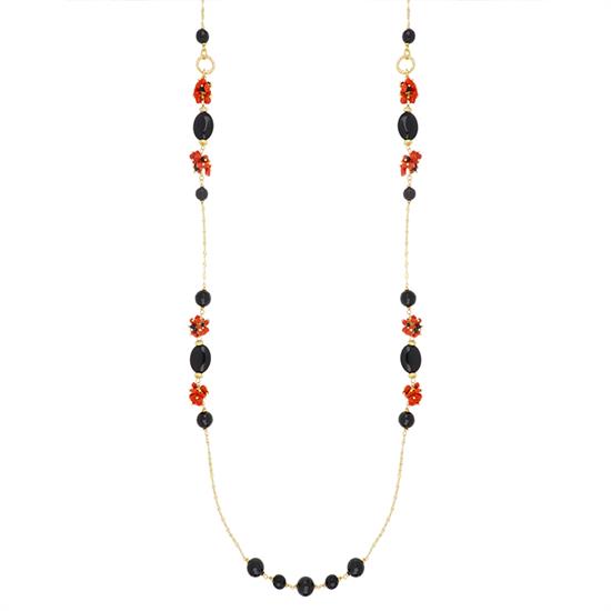 COLLANA SASSI ONICE E FRANGETTE DI CORALLO IN ARGENTO 925°/°°