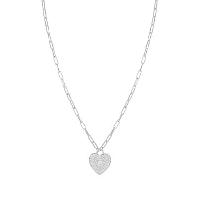 COLLANA CUORE ZIRCONATO E CATENA OVALINA IN ARGENTO 925°/°°