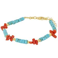 BRACCIALE RUOTINE PASTA DI TURCHESE E CORALLO IN ARGENTO 925°/°°