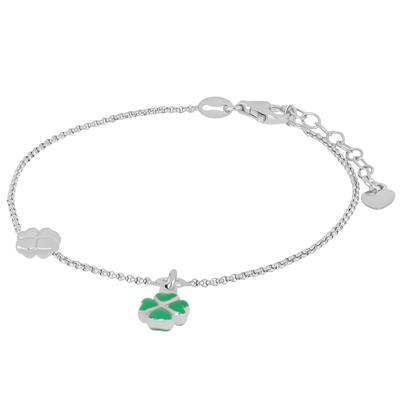 BRACCIALE QUADRIFOGLIO E QUADRIFOGLIO SMALTATO IN ARGENTO 925°/°°