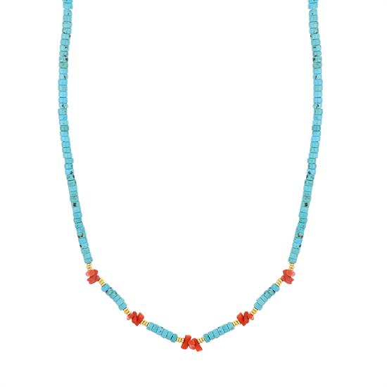 COLLANA RUOTINE PASTA DI TURCHESE E CORALLO IN ARGENTO 925°/°°