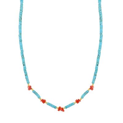 COLLANA RUOTINE PASTA DI TURCHESE E CORALLO IN ARGENTO 925°/°°
