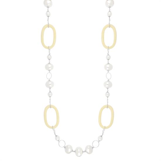 COLLANA MADREPERLA SMATALTATA OVALI E RAZZA IN ARGENTO 925°/°°