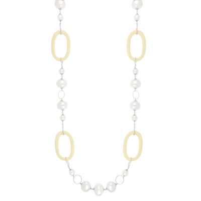 COLLANA MADREPERLA SMATALTATA OVALI E RAZZA IN ARGENTO 925°/°°