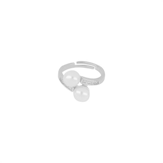 ANELLO CONTRARIE CON PERLE COLTIVATE E ZIRCONI IN ARGENTO 925°/°°