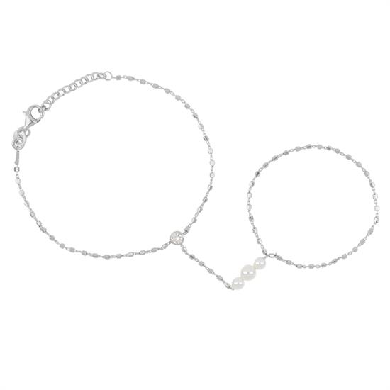 BACIAMANO CUBOTTI DIAMANTATI ZIRCONE E PERLINE IN ARGENTO 925°/°°