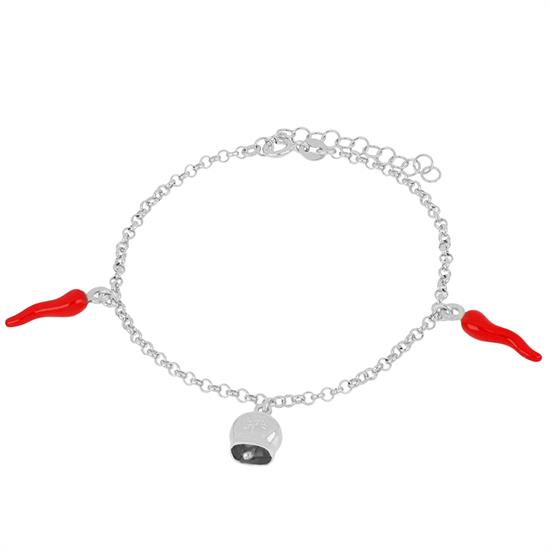 BRACCIALE CON DUE CORNI E CAMPANELLA IN ARGENTO 925°/°°